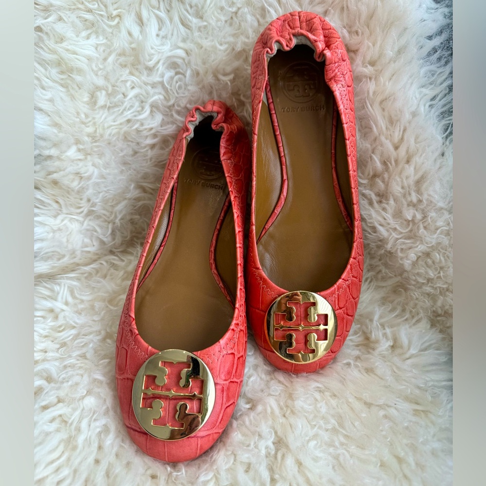 Tory Burch Minnie Travel Ballet Flat Crocodile Embossed Leather Slip On